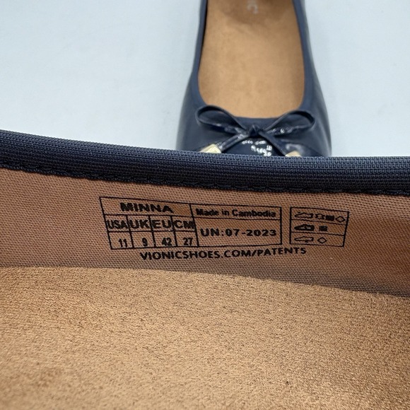 Vionic Shoes Womens Size 11 Minna Leather Ballet Flats Navy Blue w Box - Picture 5 of 10